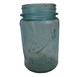Vintage Aqua Ball Mason Jar 5" Blue Bubbles #2